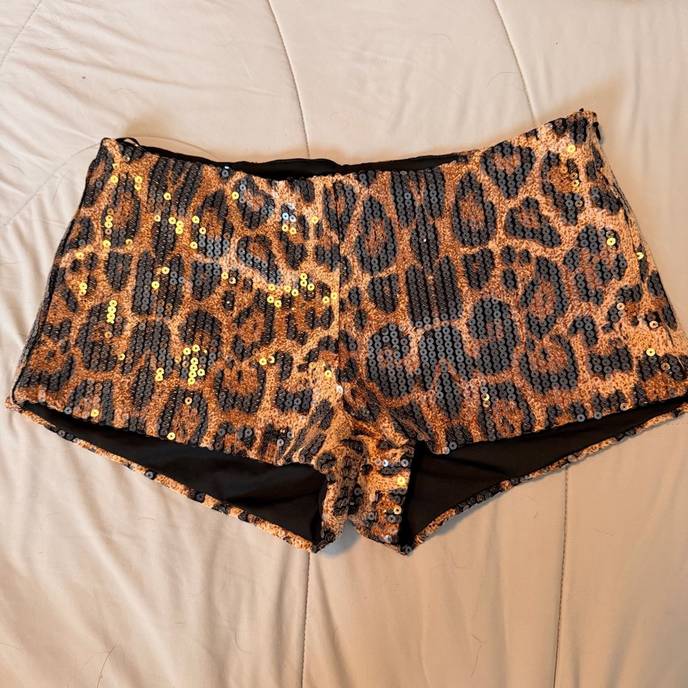 Edikted Leopard Sequin MiniShorts